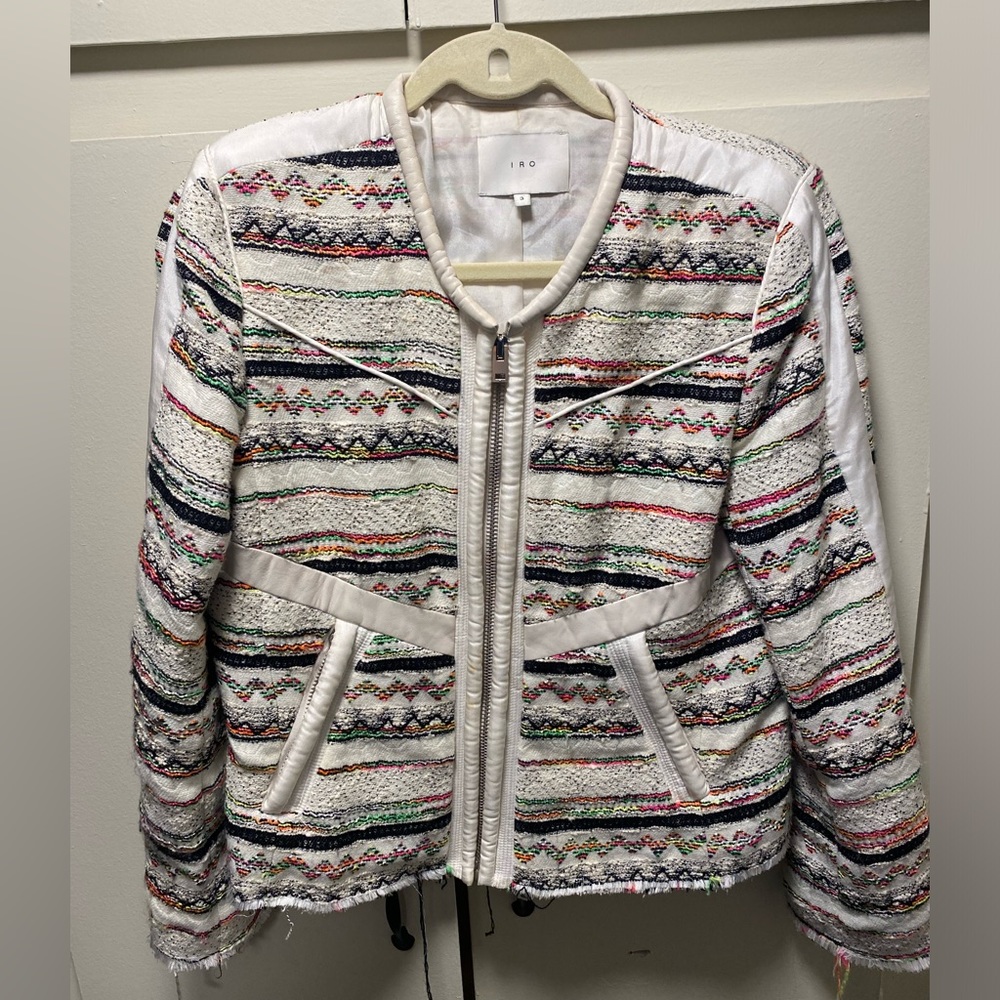IRO Aztec Neon Thread Boucle Multicolor Structured Jacket Size 3 (small spot)